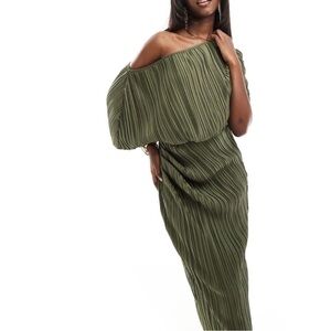 NWT ASOS One Shoulder Pleated Olive Dress